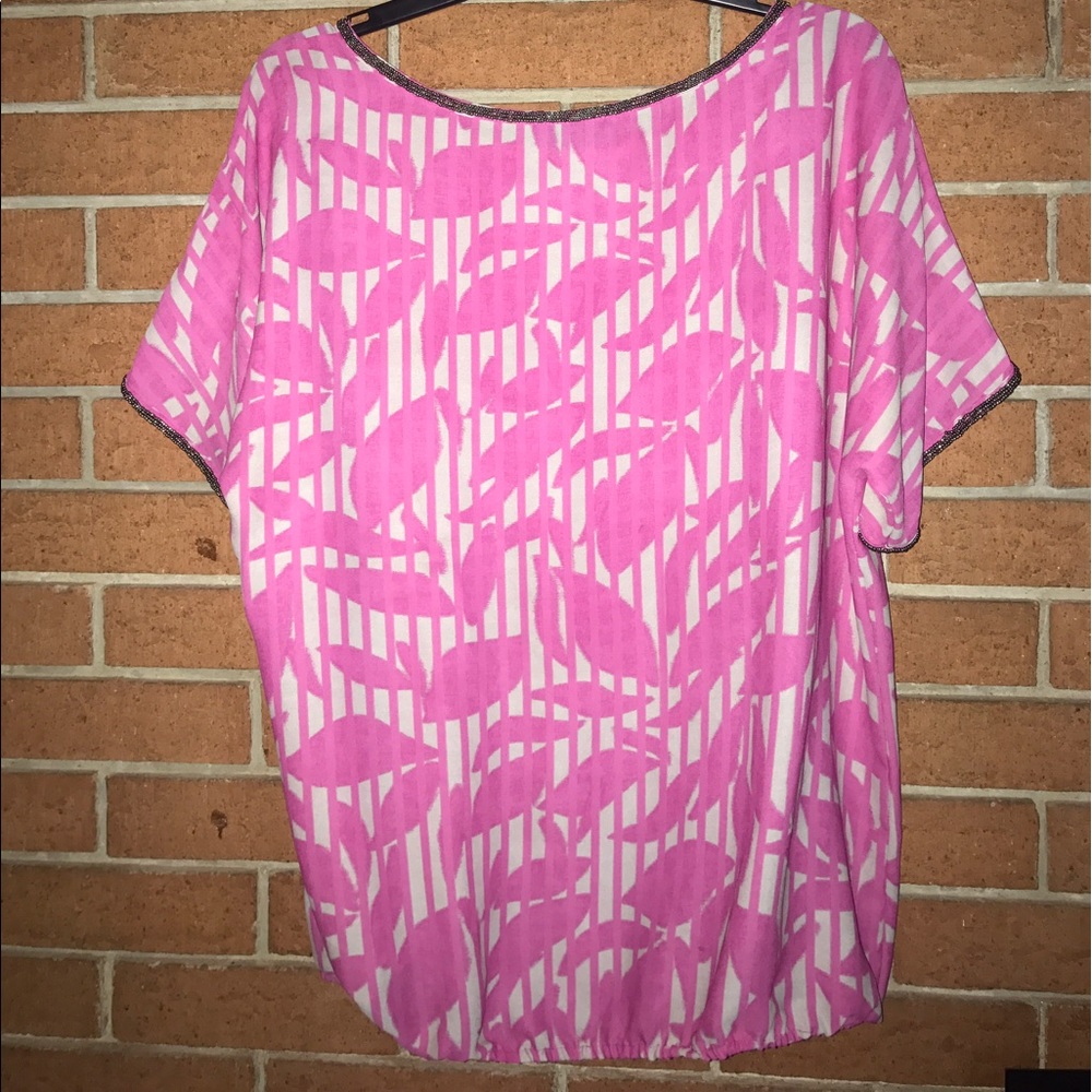 🎀ALFANI🎀BEADED PINK AND TAN BUBBLE SHIRT🎀 - Picture 5 of 6